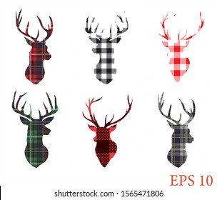 Buffalo Plaid Deer, deer heads Clip art