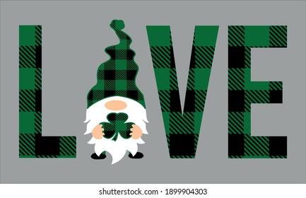 Buffalo Plaid Gnomes Love Shamrock - Patricks Vector and Clip Art
