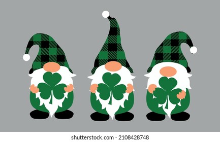 Buffalo Plaid Gnomes Shamrock - Patrick's Vector 