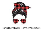 Buffalo Plaid Hairstylist Messy Hair Bun, Messy Bun Mom Lifestyle - Mother's day Vector and Clip Art
