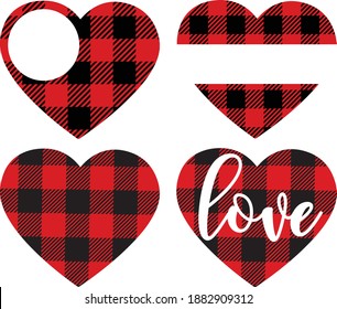 Buffalo plaid heart bundle, Heart clipart, Valentine's day design, Monogram frame, Love cut file