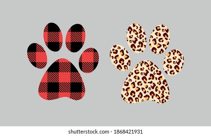 Buffalo plaid and Leopard print -Pawprint Vector and Artclip