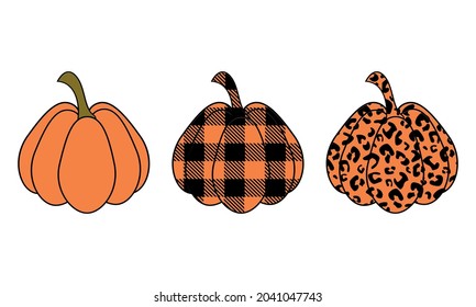 Buffalo Plaid and Leopard plaid Pumpkins autumn Vector and Clip Art