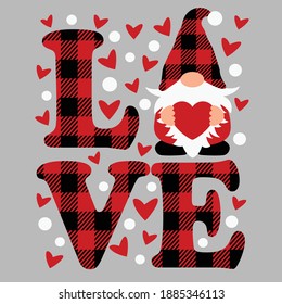 Buffalo plaid love and gnome cut file, Valentine's day vector design