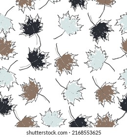 Buffalo plaid maple leaves seamless pattern. White background