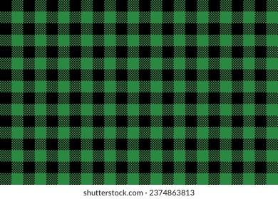 Buffalo Plaid patten horizontal background. Vector checkered Christmas green plaid textured wallpaper. Traditional fabric print. Flannel plaid texture for fashion, design. St. Patricks Day print.