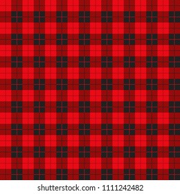 Buffalo plaid pattern with alternating red and black squares. Lumberjack seamless background with diagonal lines. Vector illustration.