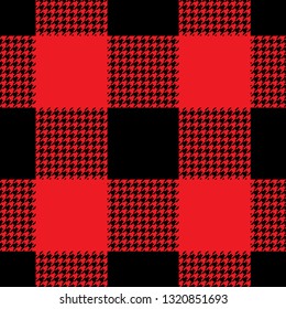 Buffalo plaid pattern in red & black. Hounds tooth check texture. Seamless tile for textile.