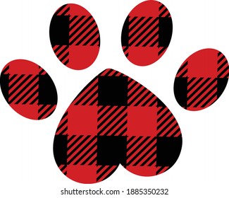 Buffalo plaid paw, Paw print cut file, Pet love design
