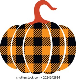 Buffalo plaid pumpkin Svg vector Illustration isolated on white background. Fall pumpkin vector image. Buffalo plaid pattern fall element. 