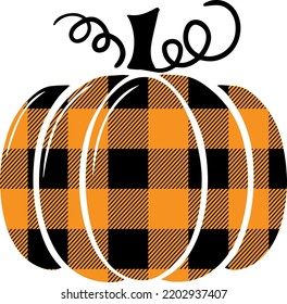 Buffalo plaid pumpkin Svg vector Illustration isolated on white background. Fall pumpkin vector image. Buffalo plaid pattern fall element.