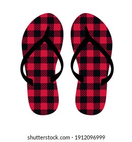 
Buffalo plaid retro flip flops. Vector summer shoes. Isolated object on a white background.