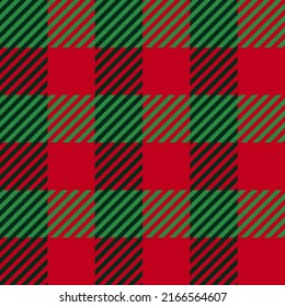 Buffalo Plaid seamless patten. Vector checkered Christmas red and green plaid textured background. Traditional fabric print. Flannel plaid texture for fashion, print, design.