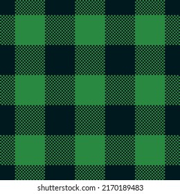 Buffalo Plaid seamless patten. Vector checkered black green plaid textured background. Traditional Christmas fabric print. Flannel gingham plaid texture for fashion print, St. Patricks Day Background