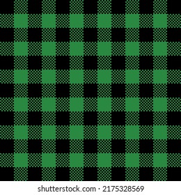 Buffalo Plaid seamless patten. Vector checkered Christmas green plaid textured background. Traditional fabric print. Flannel plaid texture for fashion, design. St. Patricks Day print.