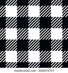 Buffalo Plaid seamless patten. Vector checkered black and white plaid texture. Traditional monochrome fabric print. Flannel gingham classic plaid background for fashion, print, design