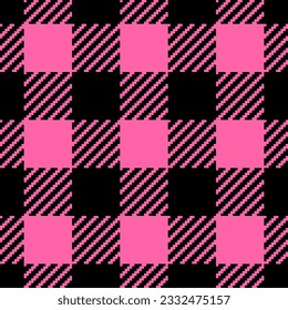 Patten sin fisuras de Buffalo Plaid. Fondo texturado de guijarros rosados y cuadros vectoriales. Impresión de tela de gingham tradicional. Textura de escoba de invierno para moda, impresión, diseño