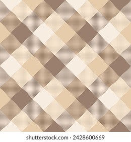 Buffalo Plaid seamless patten. Vector diagonal checkered brown and beige plaid textured background. Traditional gingham fabric print. Flannel plaid texture for fashion, print, design, decor.