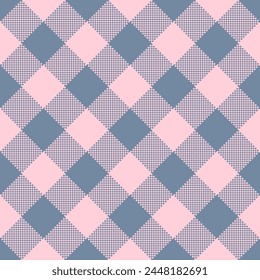 Buffalo Plaid seamless patten. Vector diagonal checkered pink and grey plaid textured background. Traditional gingham fabric print. Flannel winter plaid texture for fashion, print, design