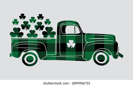 Buffalo Plaid Shamrock  Market Truck - St Patricks Vector And Clip Art
