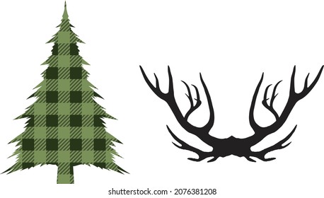 Buffalo Plaid Tree, clip art on transparent background.