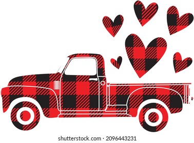 Buffalo plaid valentine truck carrying hearts