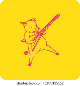 Buffalo playing guitar funny vector design sketch illustration