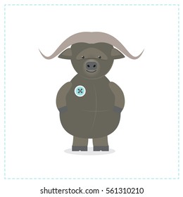 Buffalo, plush toy. Vector cartoon character, isolated on white background