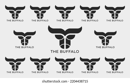 Buffalo premium logo design. Creative bull horns line icon symbol. Luxury wings bird logotype, illustration of bull head logo