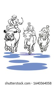 Buffalo racing the big funny festival in Chonburi Thailand.