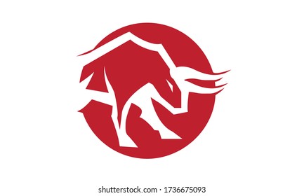 Büffel in rotem Kreis für Logo-Design, Stier-Symbol-Abbildung auf weißem Hintergrund