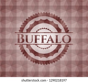 Buffalo red emblem or badge with geometric pattern background. Seamless.