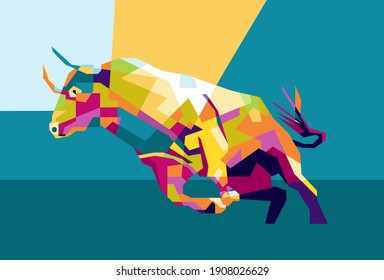 buffalo run to pounce on the opponent in wpap art style. eps file