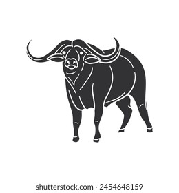 Ilustración de la silueta del icono de Buffalo Safari. Símbolo de pictograma gráfico de Vector de animales africanos Símbolo de Clip Dibujo de garabato Signo negro.