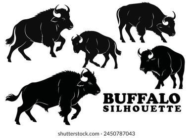 Buffalo silhouette collection. Set of black Buffalo silhouette. Buffalo silhouette set.