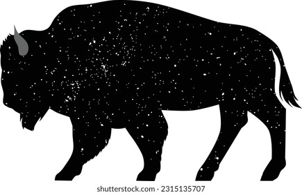 Buffalo silhouette with grunge texture, isolated on white. 