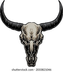 Buffalo Skull Colored Close Up Vector