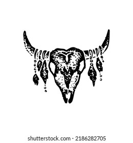Buffalo Skull Dotwork. Vector Illustration of Hand Drawn Objects.