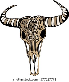 Buffalo skull. Hand drawn vector illustration. Native theme.