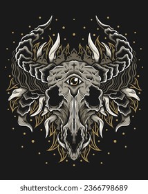 Buffalo skull head hand drawn illustration vector design