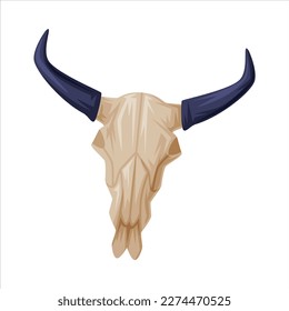 Buffalo Skull with Horn and Head Bone as Wild West Object Vector Illustration