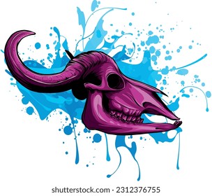 Buffalo Skull with Horn and Head Bone as Wild West Object Vector Illustration