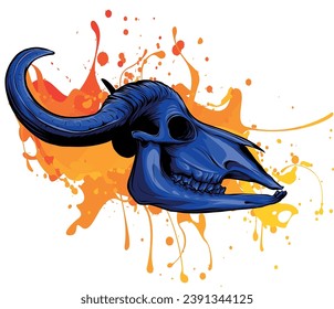 Buffalo Skull with Horn and Head Bone as Wild West Object