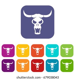 Buffalo skull icons set vector illustration in flat style In colors red, blue, green and other