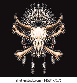 buffalo skull indian symbol logo