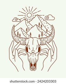 buffalo skull line art illustration