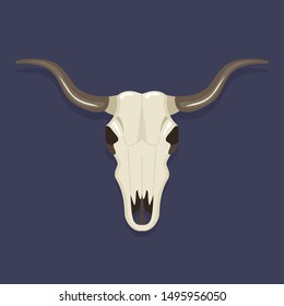 buffalo skull on a black background. symbol of the wild west. flat vector illustration.