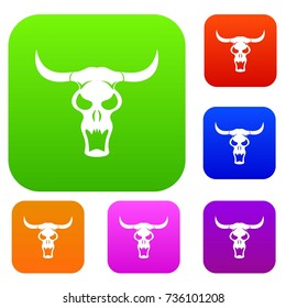 Buffalo skull set icon color in flat style isolated on white. Collection sings vector illustration