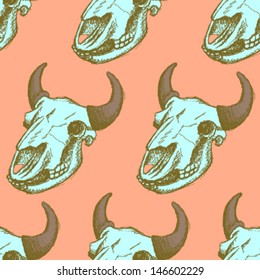 Buffalo skull, vector seamless pattern