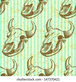 Buffalo skull, vector seamless pattern